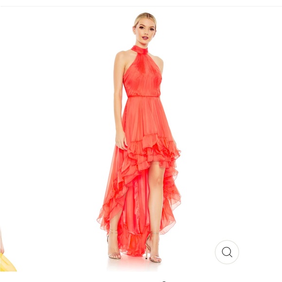 Leena for Mac Duggal size 6 Ruffle Tiered High Low pleated halter neck gown - Picture 1 of 3